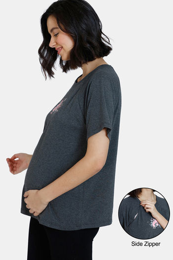 Buy Zivame Maternity Poly Cotton Top with Concealed Zippers - Anthra Melange